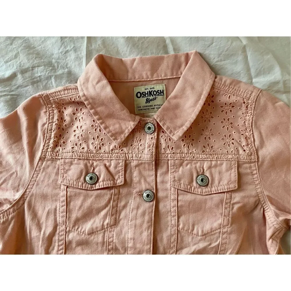 Oshkosh Pink Denim Jacket with lace yoke, Sz:14 NWT